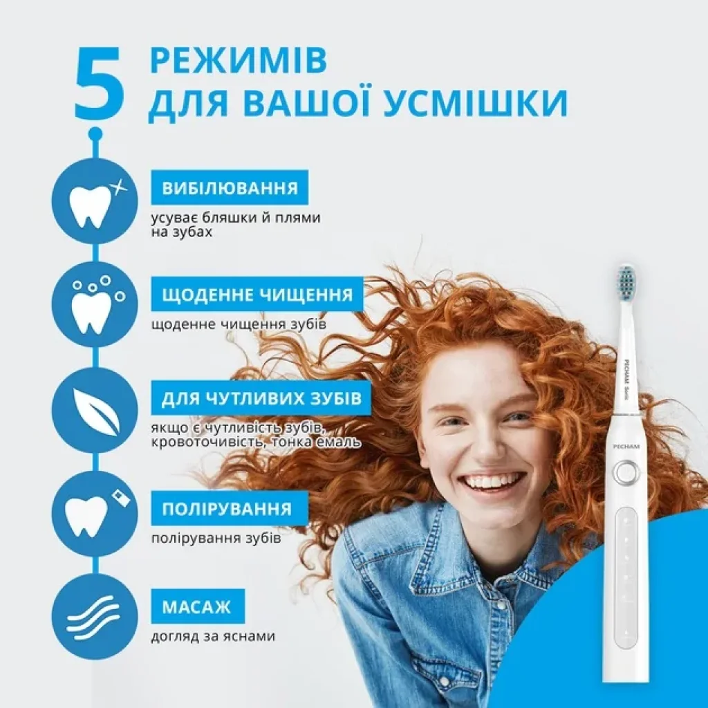 Електрична зубна щітка Pecham White Travel PC-081, 0290119080509 UA