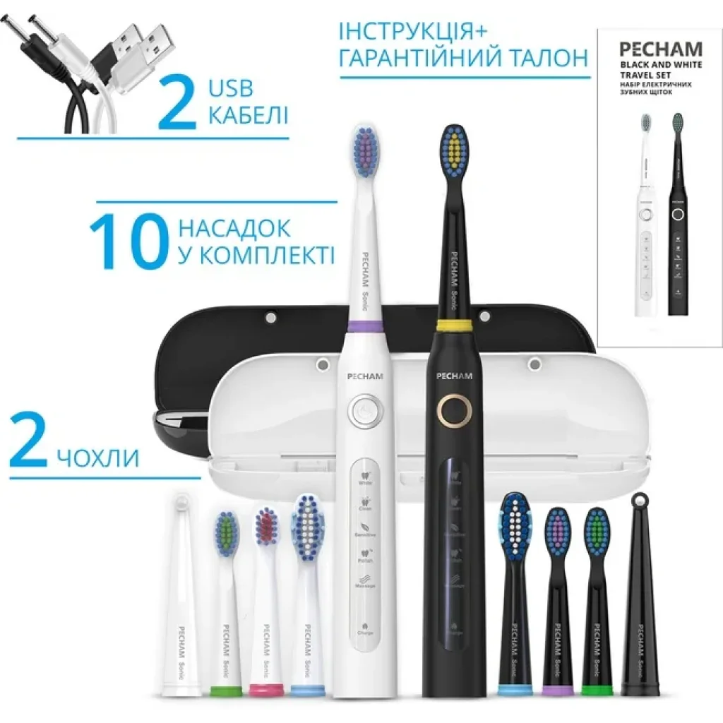 Набір зубних щіток Pecham Black and White Travel Set PC-084 (0290119010100) UA
