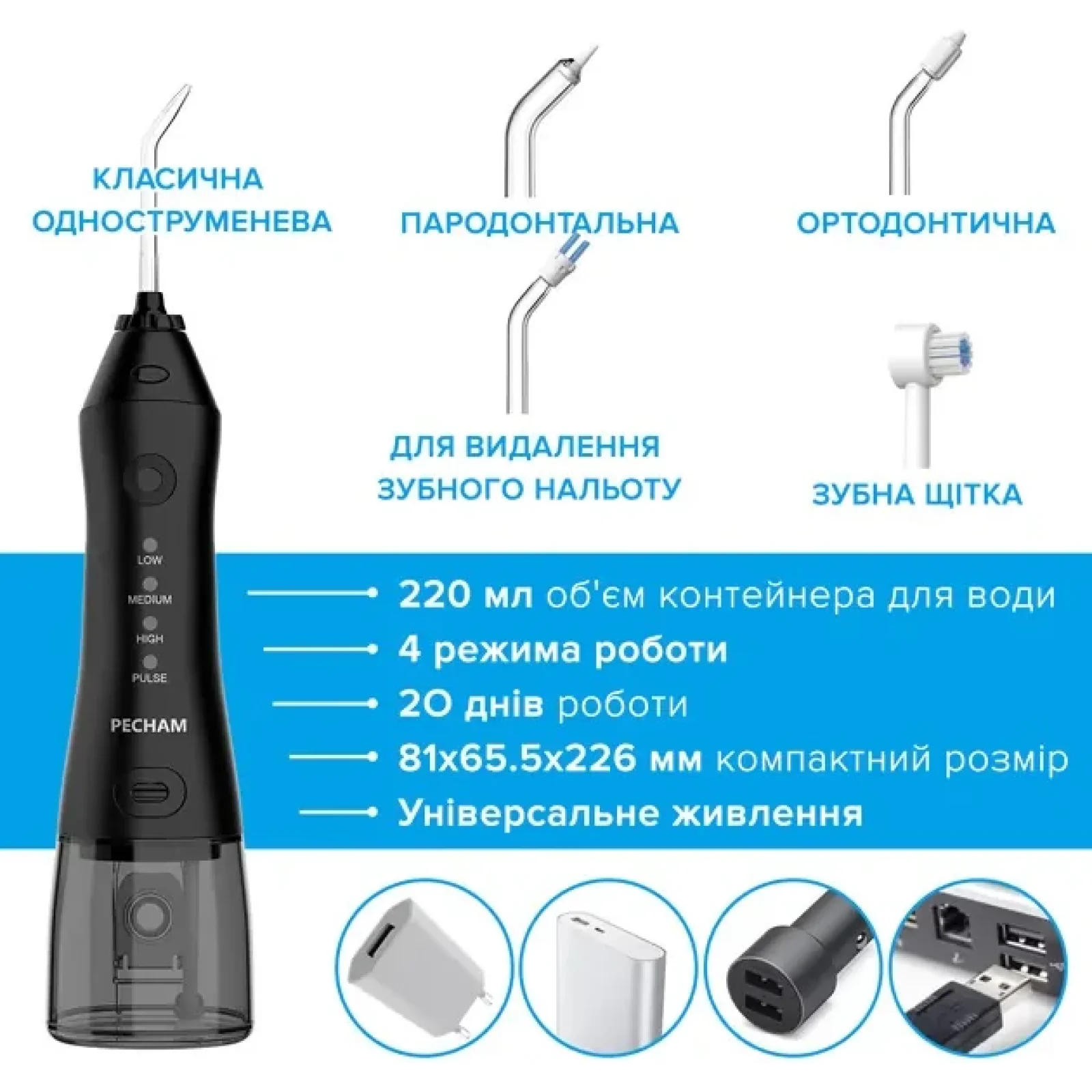 Іригатор Pecham travel black PC-1581, 4822119080607 UA