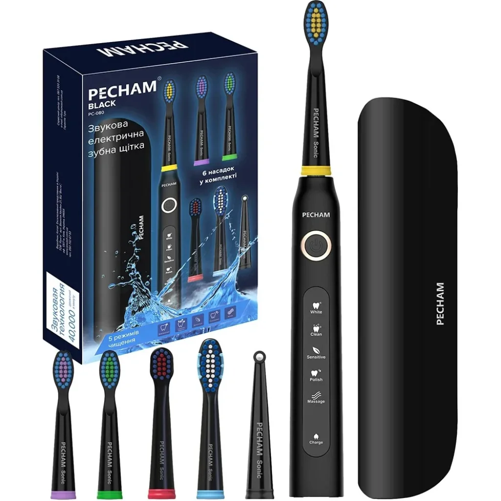 Електрична зубна щітка Pecham Black Travel PC-080, 0290119080103 UA