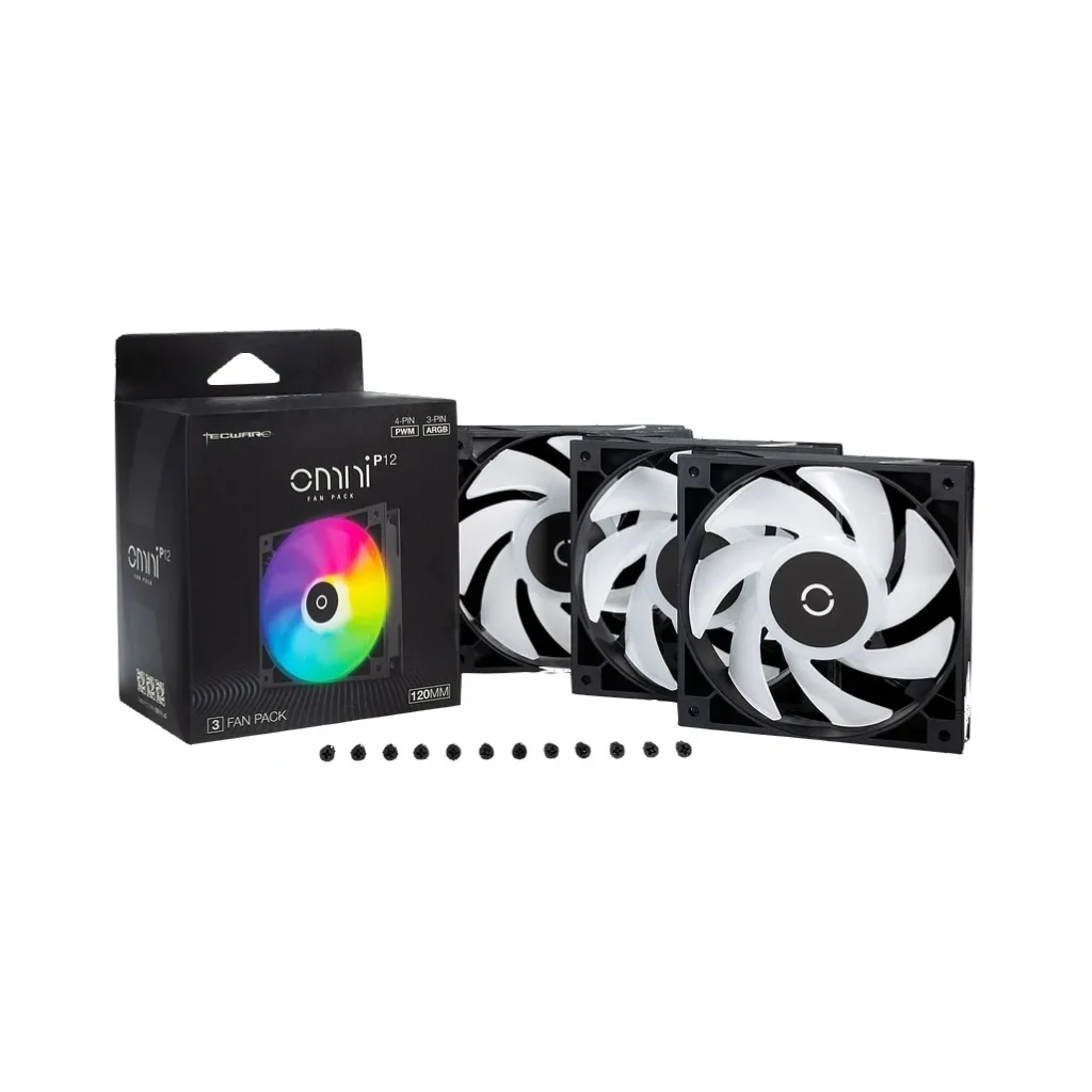 Вентилятор Tecware Omni P12 - 3-Fan Pack (Black) ARGB + PWM 120mm Fans (TWAC-OMP12-3BK), 120x120x25мм, 3-pin, чорний з білим UA