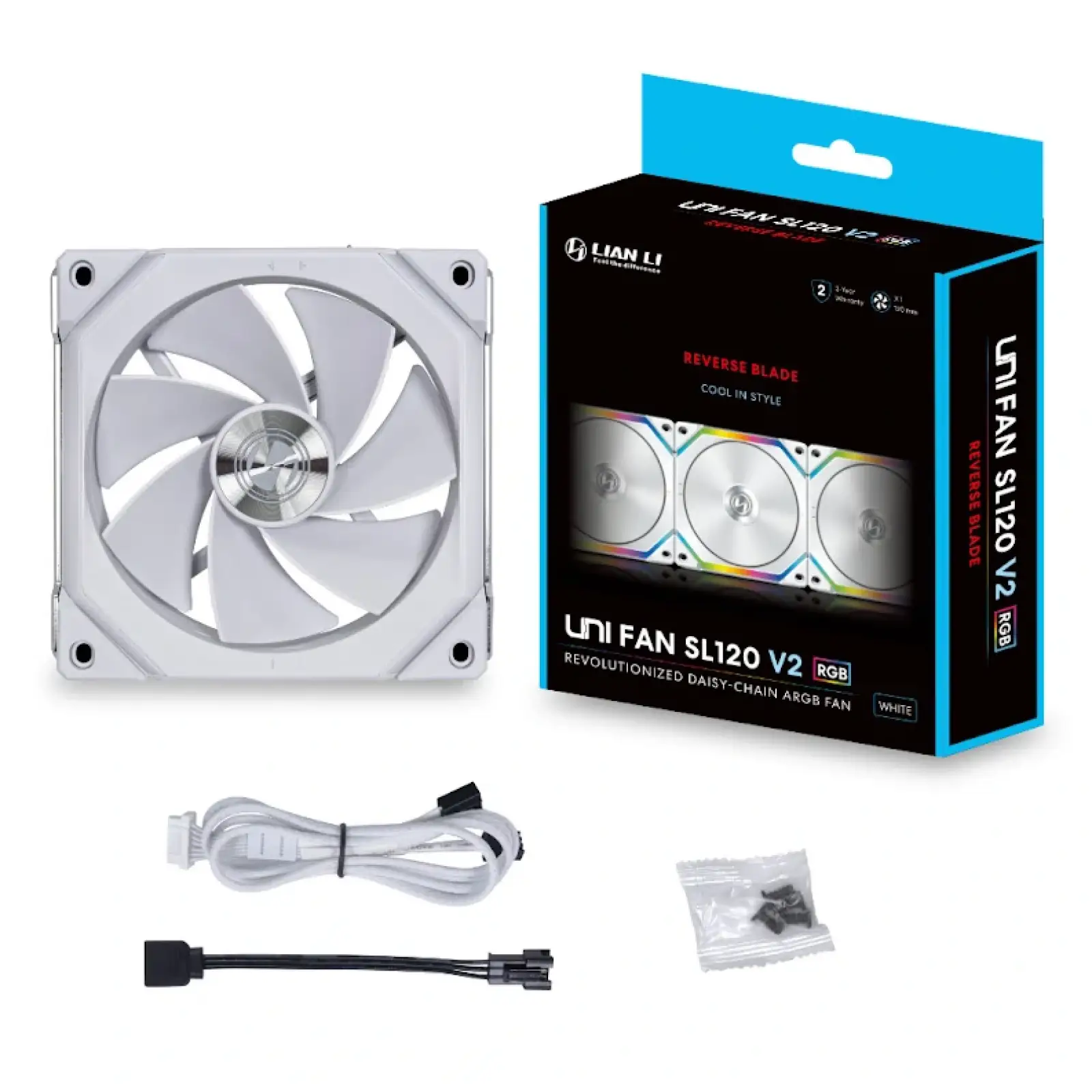 Вентилятор Lian Li SL V2 Reverse, 120mm, Single, White (G99.12RSLV21W.00), 120х120х28мм, 3-pin, 4-pin, білий UA