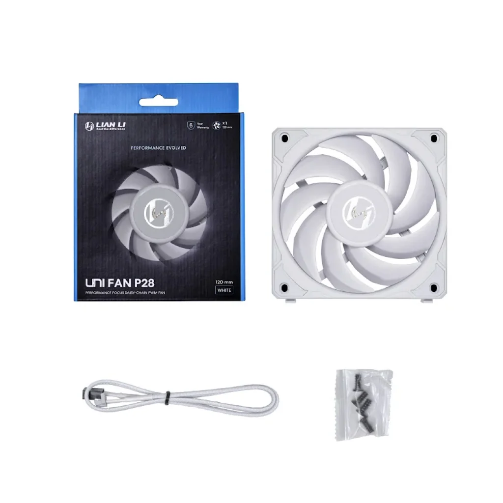 Вентилятор Lian Li P28, Single, White (G99.12P281W.00), 120х120х28мм, 3-pin, 4-pin, белый UA