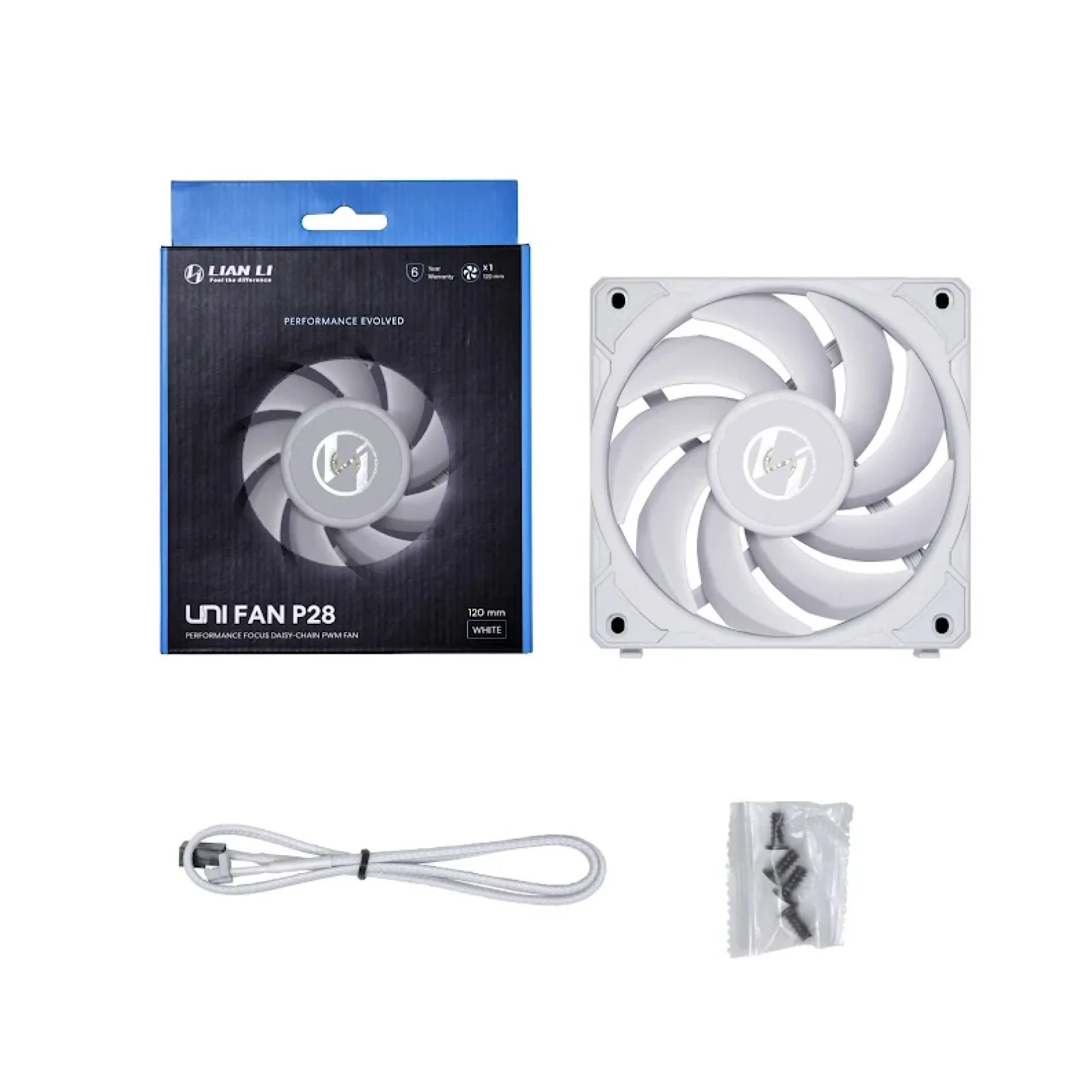 Вентилятор Lian Li P28, Single, White (G99.12P281W.00), 120х120х28мм, 3-pin, 4-pin, білий UA