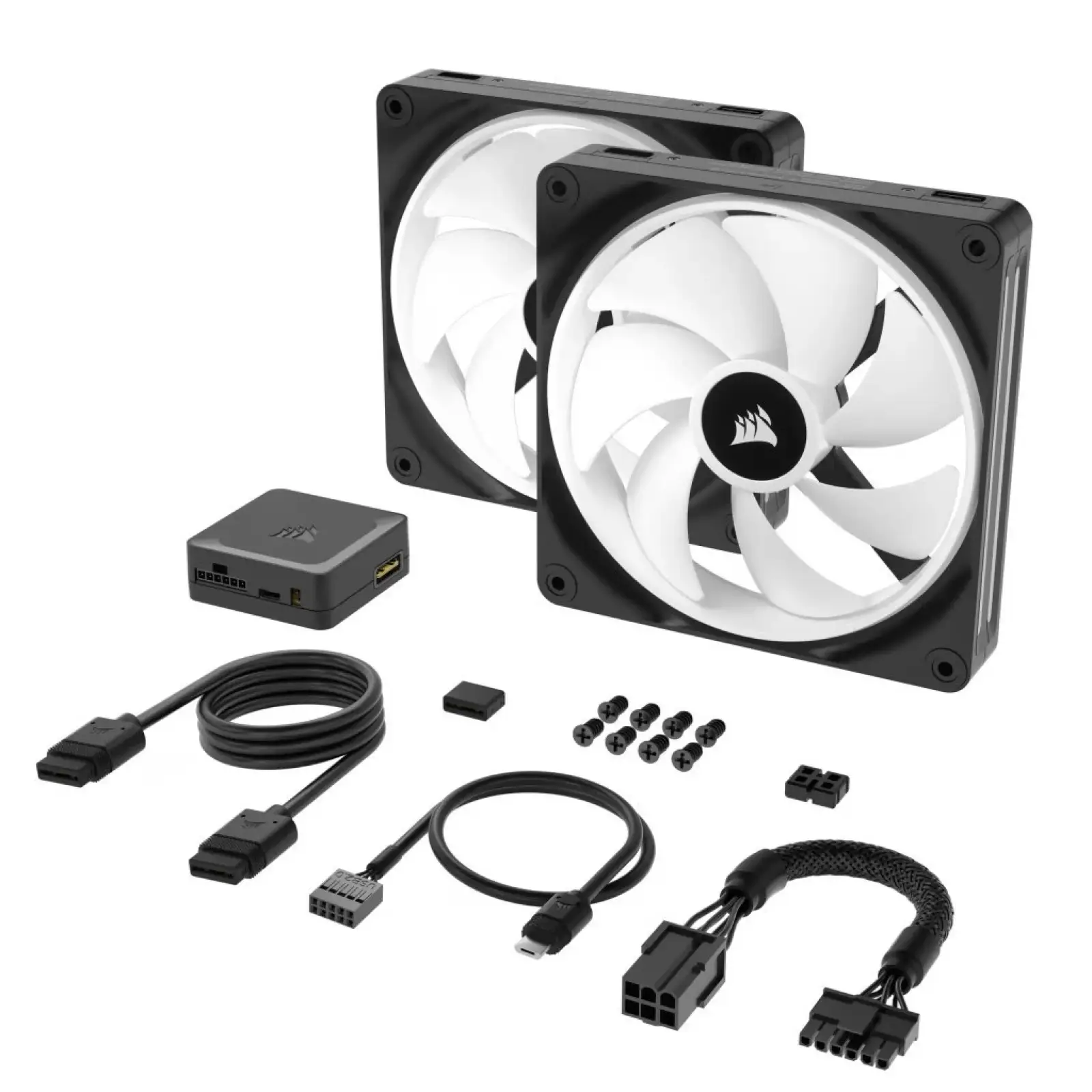 Вентилятор Corsair iCUE Link QX140 RGB PWM PC Fans Starter Kit with iCUE LINK System Hub (CO-9051004-WW), 140x140x25мм, 4-pin, чорний UA
