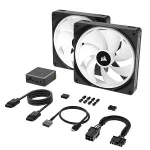Вентилятор Corsair iCUE Link QX140 RGB PWM PC Fans Starter Kit with iCUE LINK System Hub (CO-9051004-WW), 140x140x25мм, 4-pin, чорний UA