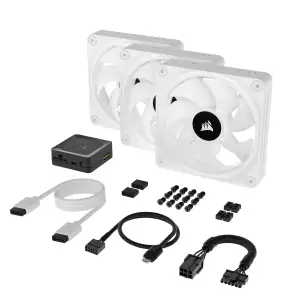 Вентилятор Corsair iCUE Link QX120 RGB PWM PC Fans Starter Kit with iCUE Link System Hub White (CO-9051006-WW), 120x120x25мм, 6-pin, білий UA