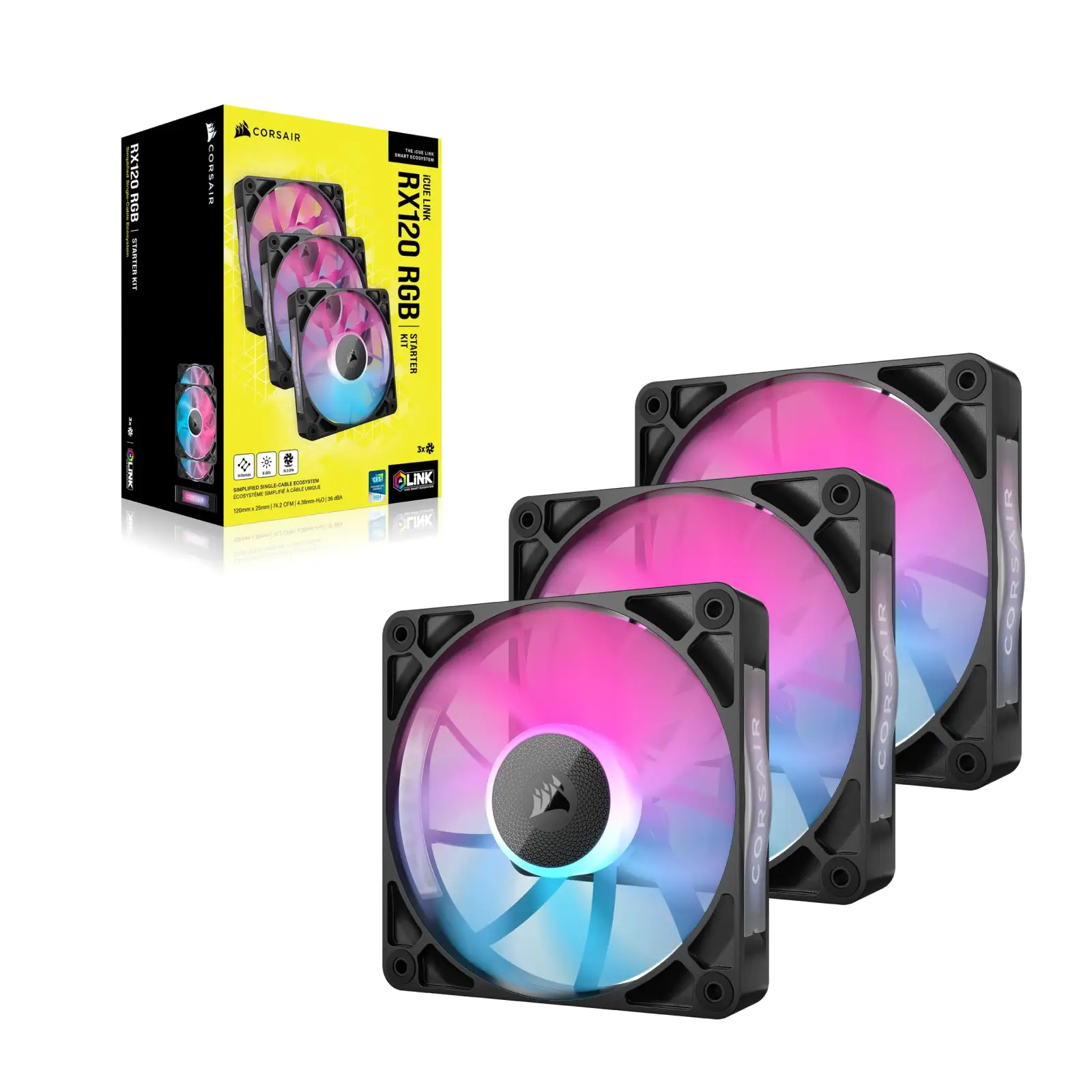 Вентилятор Corsair iCUE Link RX120 RGB PWM Triple Pack (CO-9051018-WW), 120x120x25мм, 4-pin, чорний UA