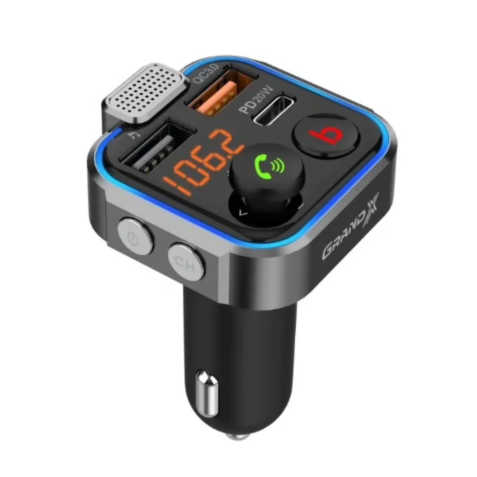 FM-трансмиттер Grand-X 99GRX Hands Free, Bluetooth V5.0, 2USB, QC3.0, PD UA