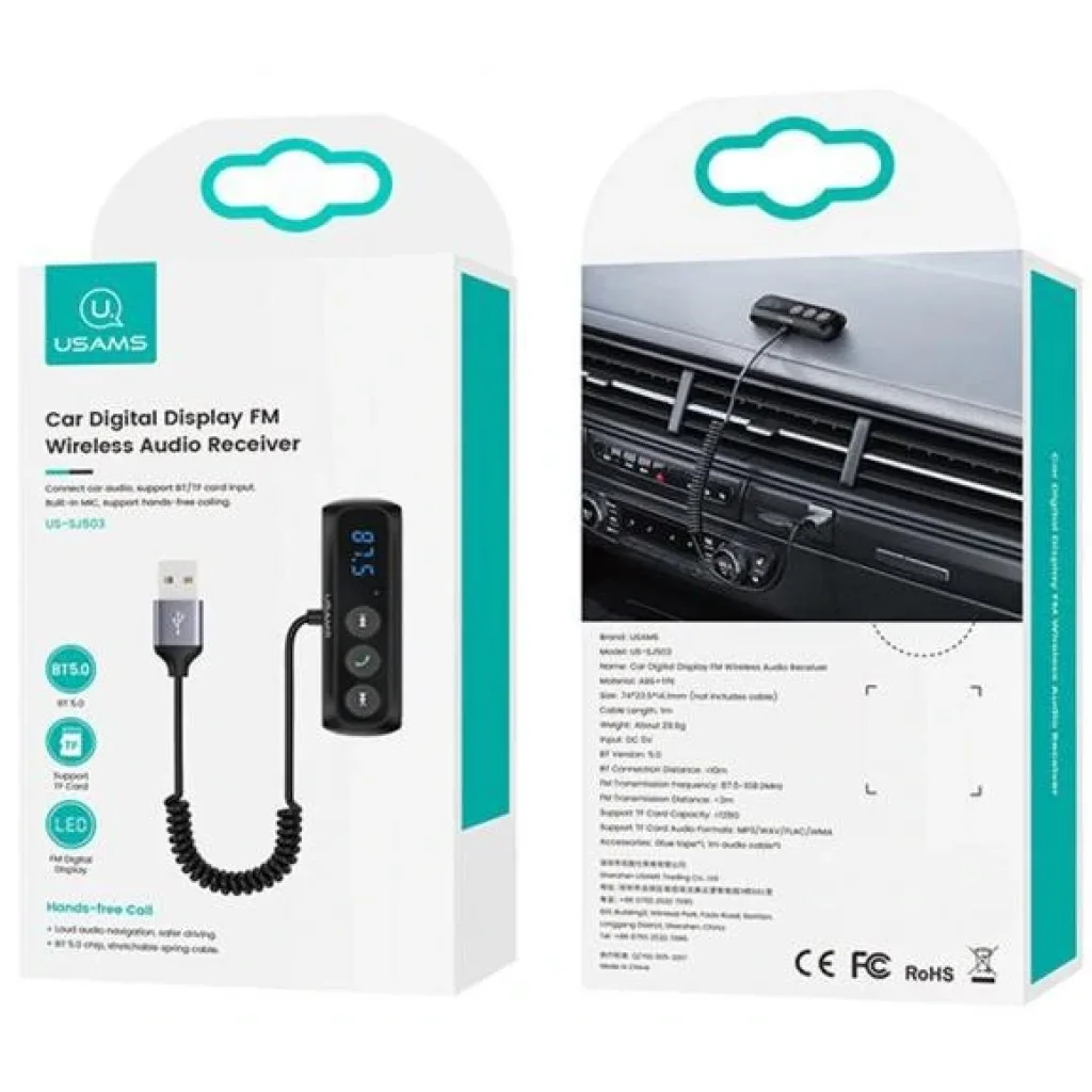 FM-трансмітер Usams US-SJ503 (Bluetooth V5.0) Black (SJ503JSQ01) UA