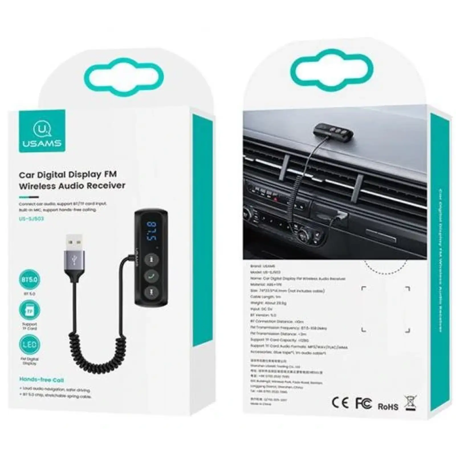 FM-трансмітер Usams US-SJ503 (Bluetooth V5.0) Black (SJ503JSQ01) UA