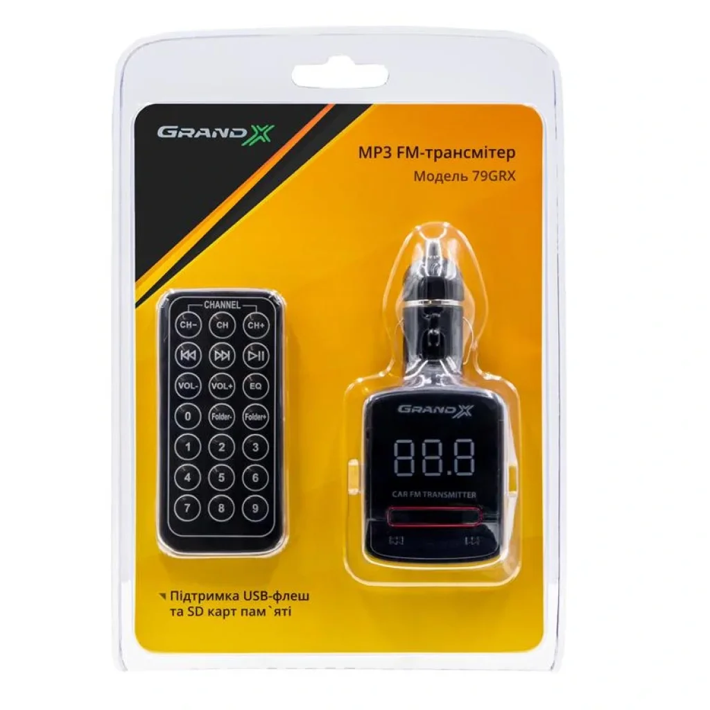 FM-трансмітер Grand-X 79GRX, AUX, USB 0.5A, SD card, 3.5мм mini-jack UA