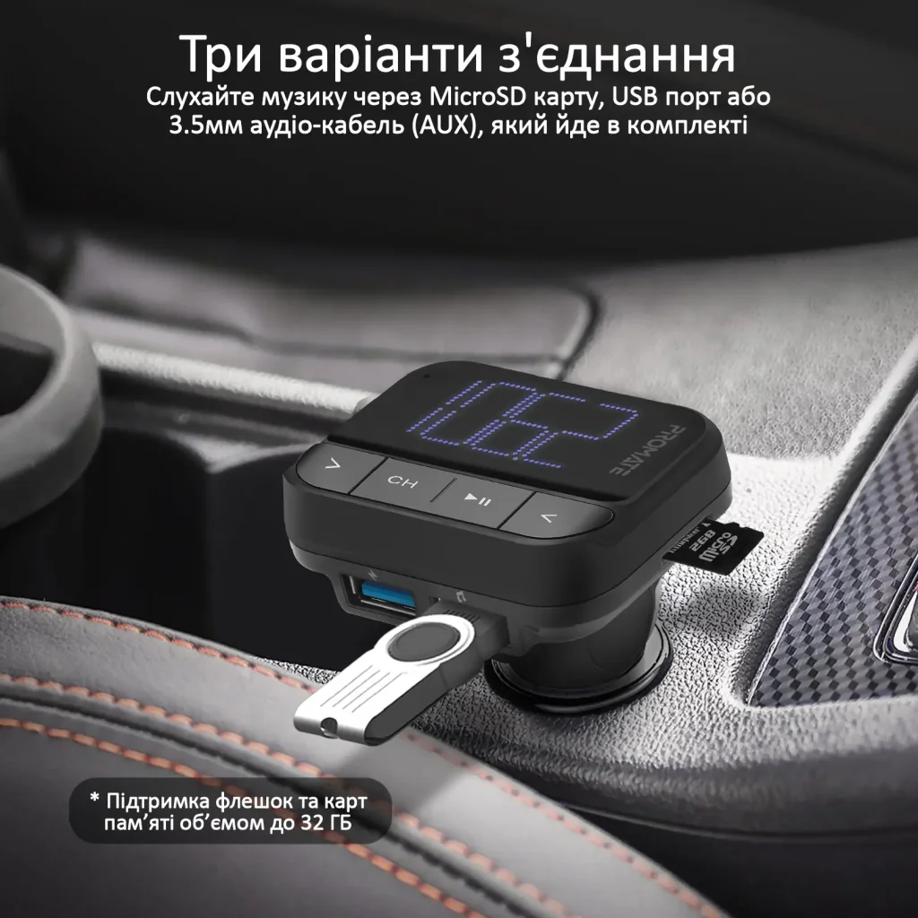 FM-трансмітер Promate ezFM-2 AUX/SD/USB Black (ezfm-2.black) UA UA