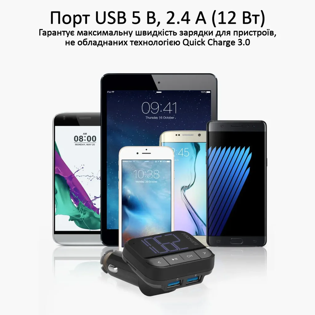 FM-трансмітер Promate ezFM-2 AUX/SD/USB Black (ezfm-2.black) UA UA