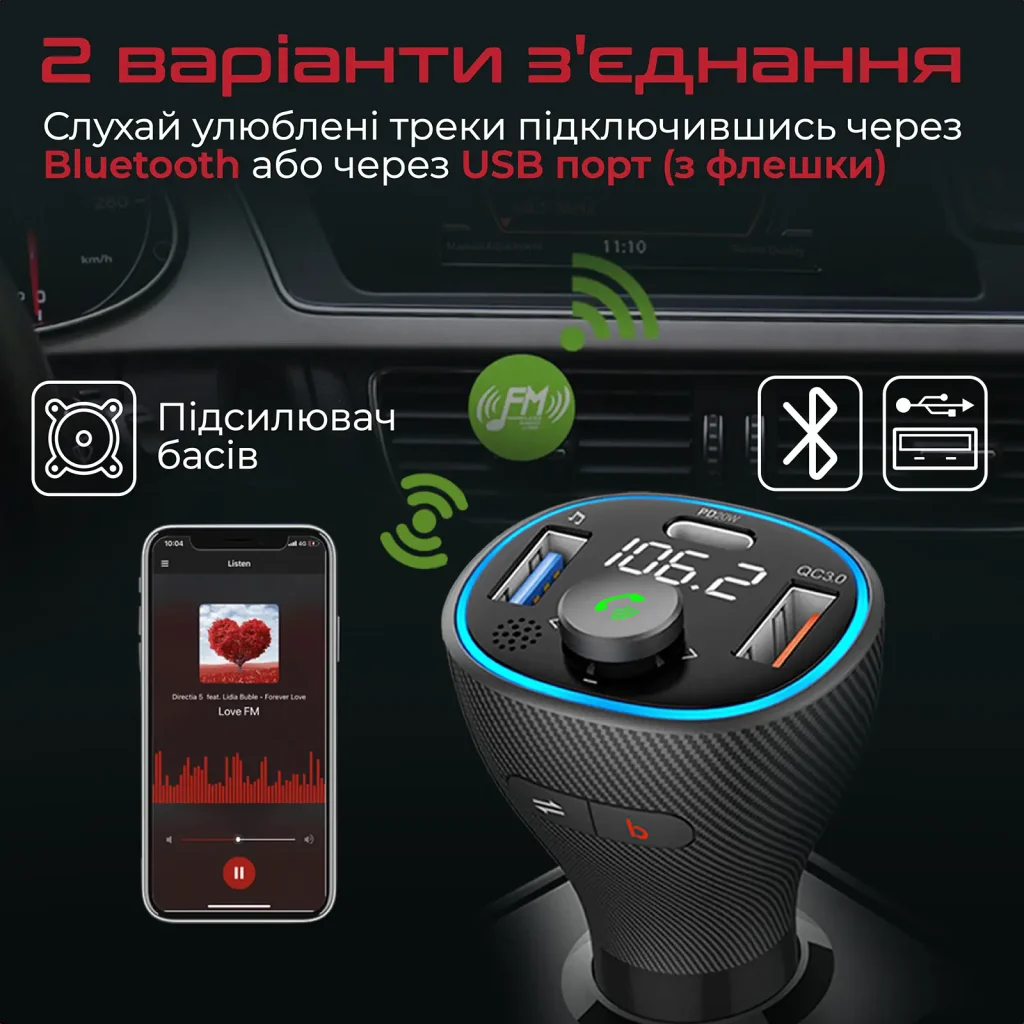 FM-трансмиттер Promate PowerTune-38w Black UA
