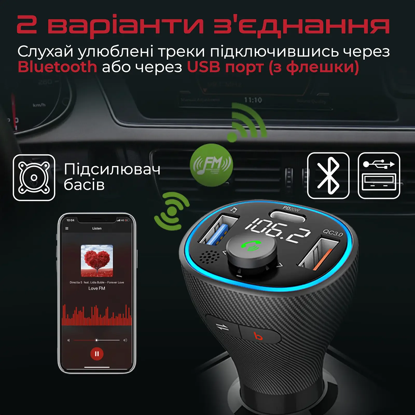 FM-трансмітер Promate PowerTune-38w Black UA