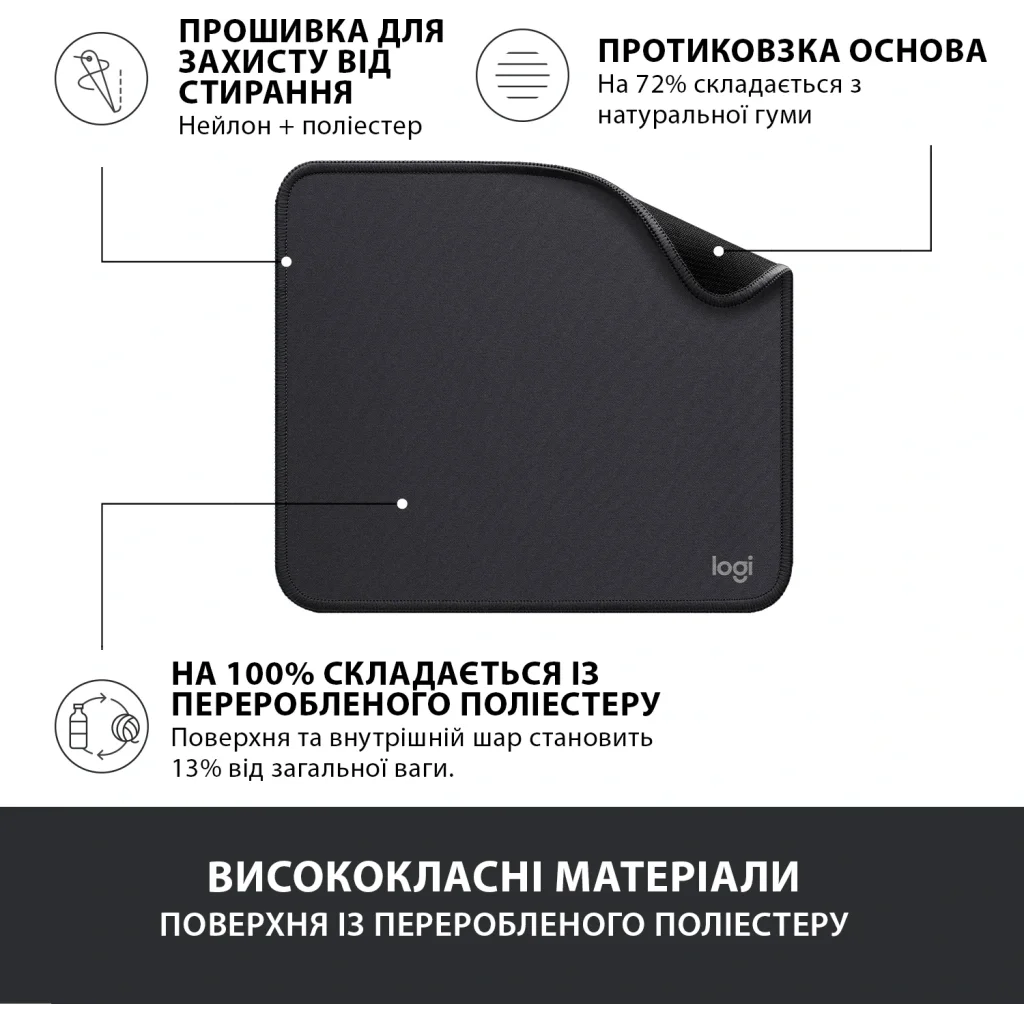 Ігрова поверхня Logitech Mouse Pad Studio Graphite (956-000049) UA