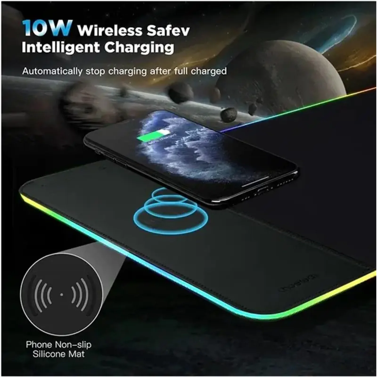 Коврик для мыши Choetech (T543-F) RGB Illuminated 15W Wireless Charging Mouse Pad UA