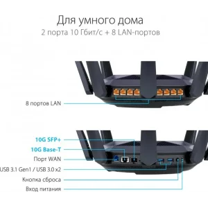 Бездротовий маршрутизатор Asus RT-AX89X (AX6000, Wi-Fi 6, WPA3, 1xGE WAN, 1x10GE WAN/LAN, 1x10GE SFP+ WAN, 8xGE LAN, 2xUSB3.1, MU-MIMO, AiMesh, 8 зовнішніх антен) UA