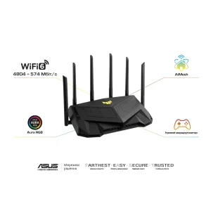 Беспроводной маршрутизатор Asus TUF Gaming AX5400 (TUF-AX5400) (AX5400, Wi-Fi 6, 1xGE WAN, 4xGE LAN, 1xUSB 3.2, поддержка 3G/4G-модема, OFDMA, AiMesh, AURA RGB, 6 внешние антенны) UA