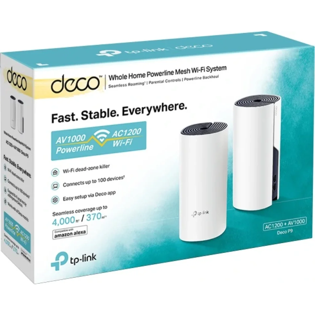 WiFi Mesh система TP-Link Deco P9 (AC1200 + AV1000, 2хGE WAN/LAN, MESH, MU-MIMO, 2 внутр. антени, 2-pack) (DECO-P9-2-PACK) UA