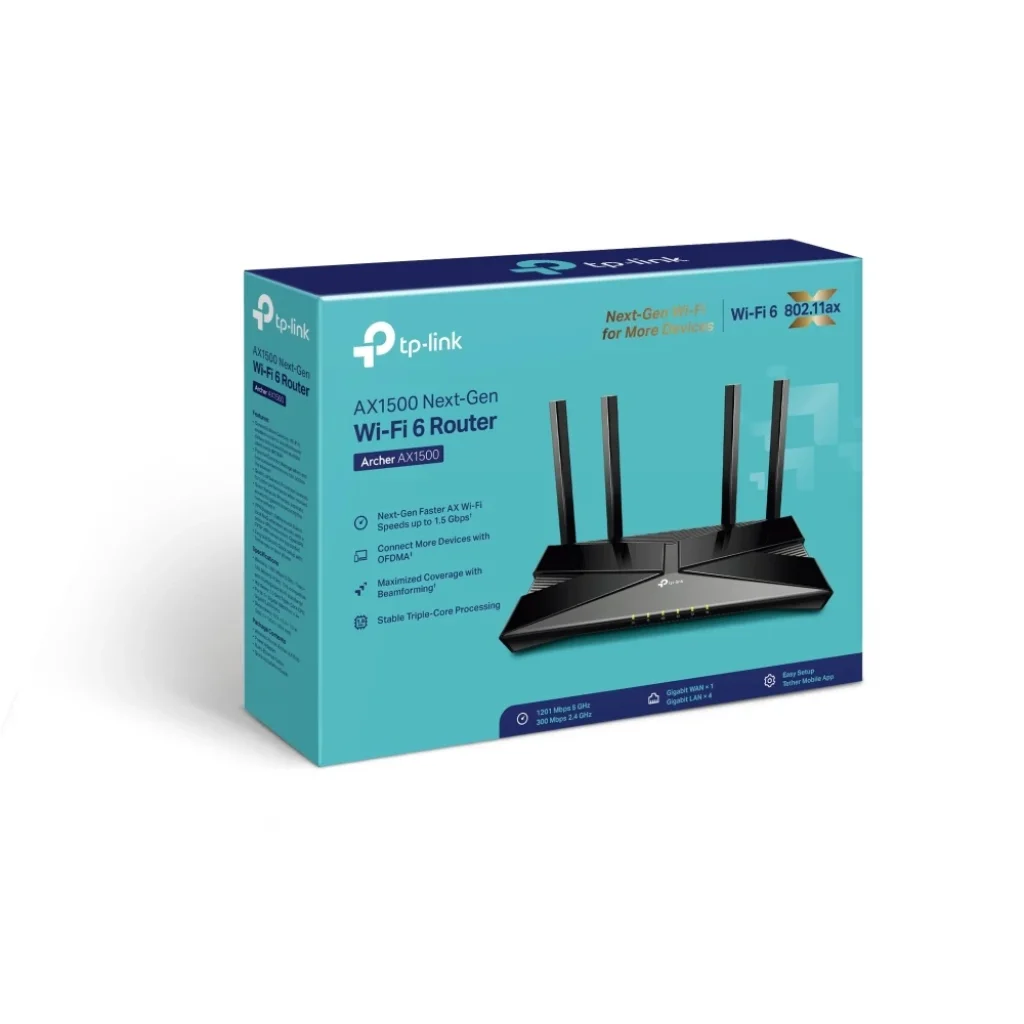 Бездротовий маршрутизатор TP-Link Archer AX1500 (AX1500, Wi-Fi 6, 1хGE WAN, 4хGE LAN, MU-MIMO, Beamforming, 4 антени зовнішніх) UA