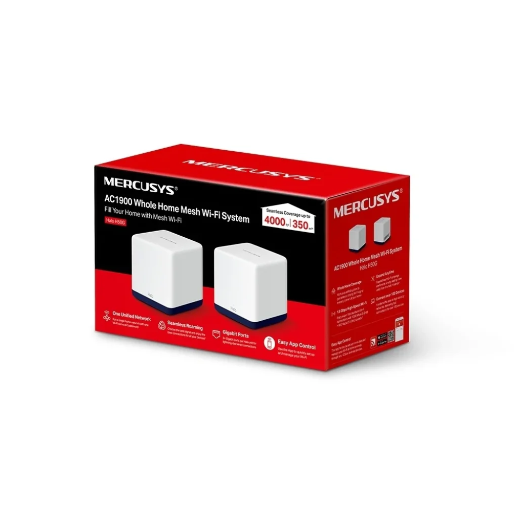 Бездротовий маршрутизатор Mercusys Halo H50G(2-pack) (AC1900, 3хGE WAN/LAN, Beamforming, MESH, 2-pack) UA
