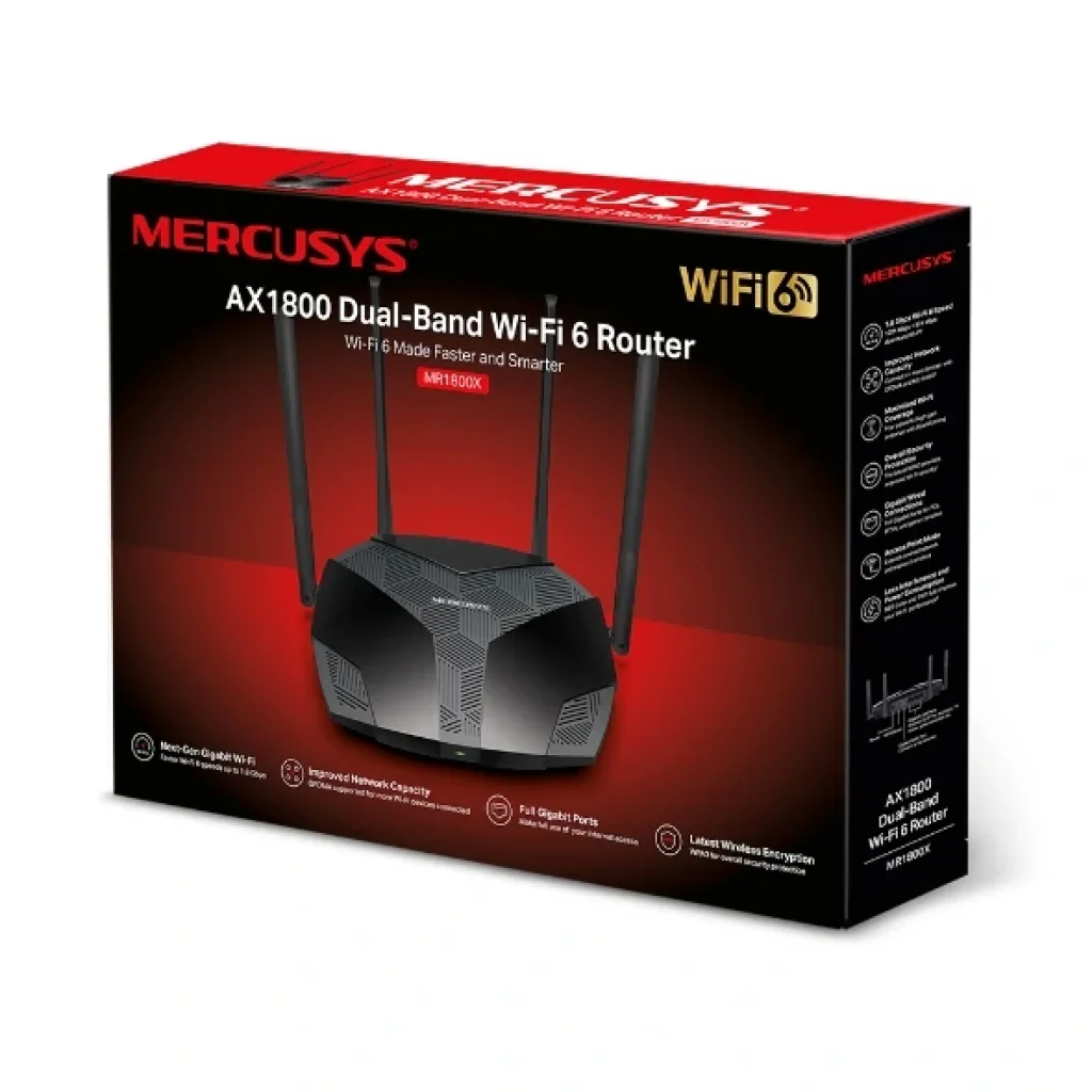 Беспроводной маршрутизатор Mercusys MR1800X (AX1800 Wi-Fi 6, 1хGE WAN, 3хGE LAN, MU-MIMO, 4 антены) UA