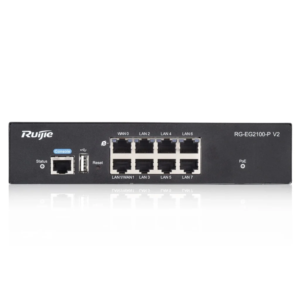 Маршрутизатор Ruijie RG-EG2100-P v2 (1xGE WAN, 1xGE WAN/PoE+ LAN, 6xGE PoE+ LAN, max PoE 135W, NGFW, Ruijie cloud) UA