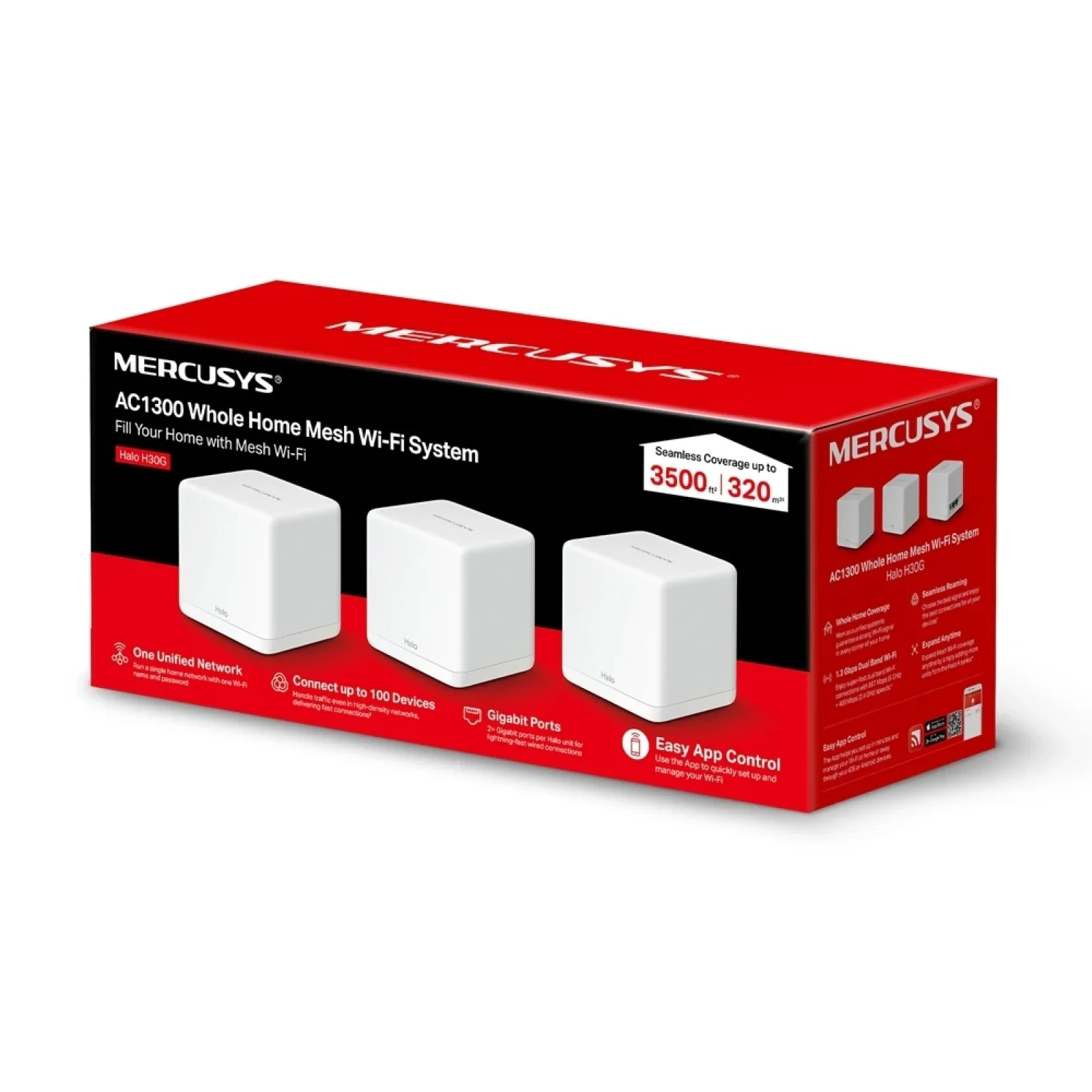 Беспроводной маршрутизатор Mercusys Halo H30G(3-pack) (AC1300, 2хGE WAN/LAN, Beamforming, MESH, 3-pack) UA