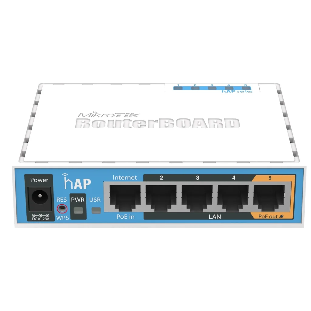 Бездротовий маршрутизатор MikroTik hAP RB951Ui-2ND (N300, 650MHz/64Mb, 5хFE, 1хUSB, 580mW, PoE in, PoE out, антена 2,5 дБи) UA