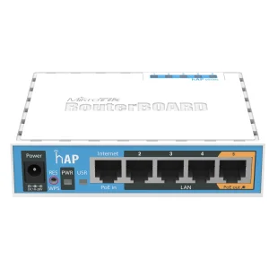 Беспроводной маршрутизатор MikroTik hAP RB951Ui-2ND (N300, 650MHz/64Mb, 5хFE, 1хUSB, 580mW, PoE in, PoE out, антена 2,5 дБи) UA