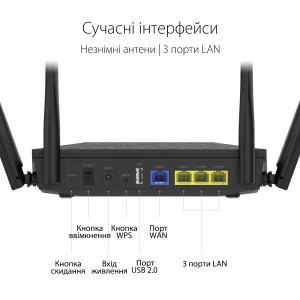 Бездротовий маршрутизатор Asus RT-AX1800U (AX1800, 1xGE WAN, 3xGE LAN, 1xUSB2.0, MU-MIMO, OFDMA, 4 антени) UA