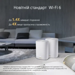 Бездротовий маршрутизатор Asus ZenWiFi AX Hybrid (XP4) 2PK White (AX1800, 1xGE WAN, 2xGE LAN, USB 3.2 Gen 1, AiMesh, 4 внутр антени), XP4 (2-PK) White UA