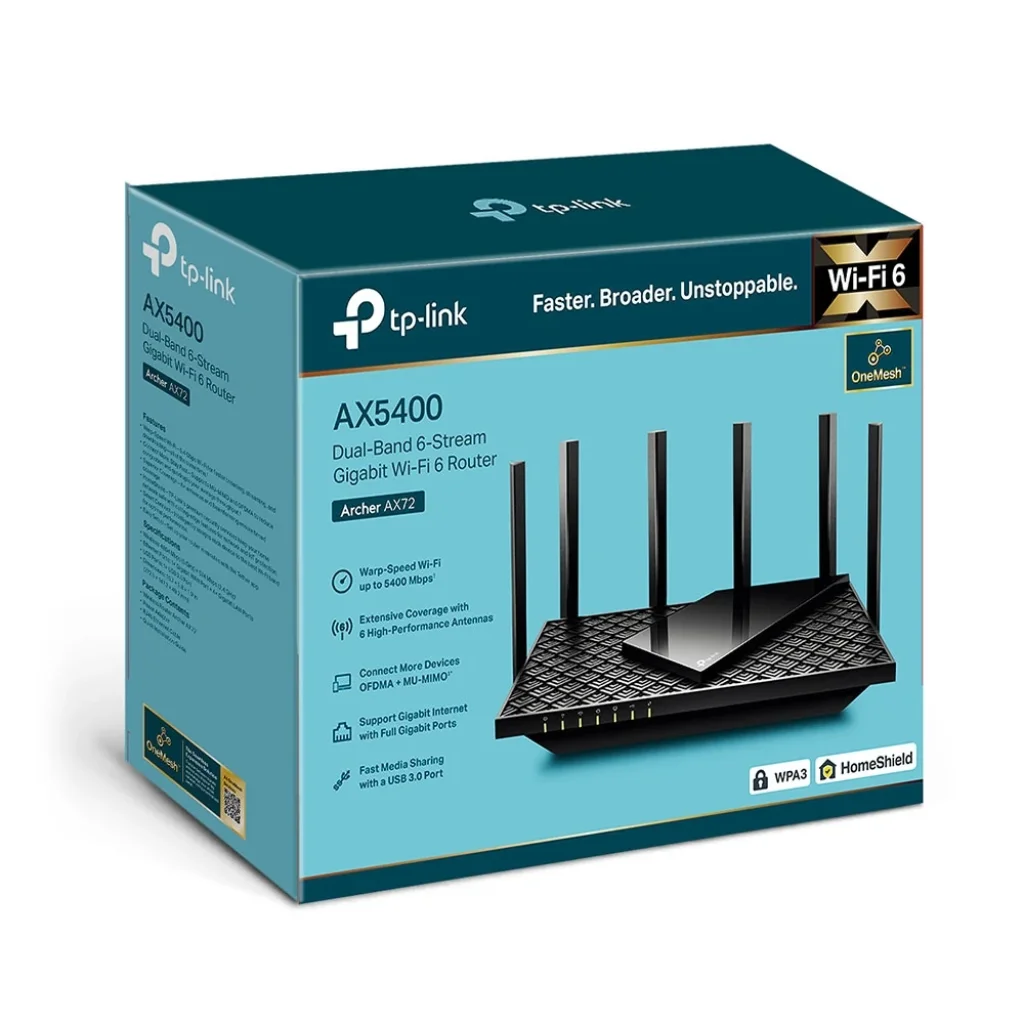 Беспроводной маршрутизатор TP-Link Archer AX72 (AX5400 Wi-Fi6, 1xGE WAN, 4xGE LAN, 1xUSB 3.0, MU-MIMO, OFDMA, DFS) UA