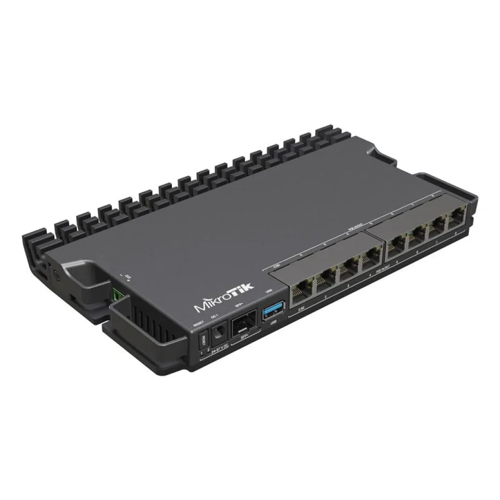Маршрутизатор MikroTik RB5009UPr+S+IN (7x1GE LAN PoE, 1xSFP+, 1x2.5GE LAN PoE, 1xUSB 3.0, PoE in, DC, 2-pin, max PoE 130W) UA