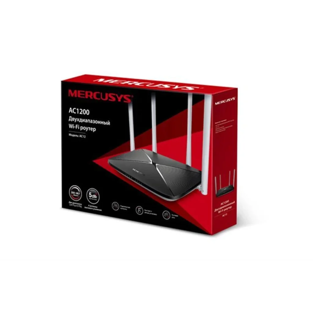 Беспроводной маршрутизатор Mercusys AC12 (AC1200, 1хFE Wan, 4хFE LAN, 4 антенны)_EU, AC12_EU UA