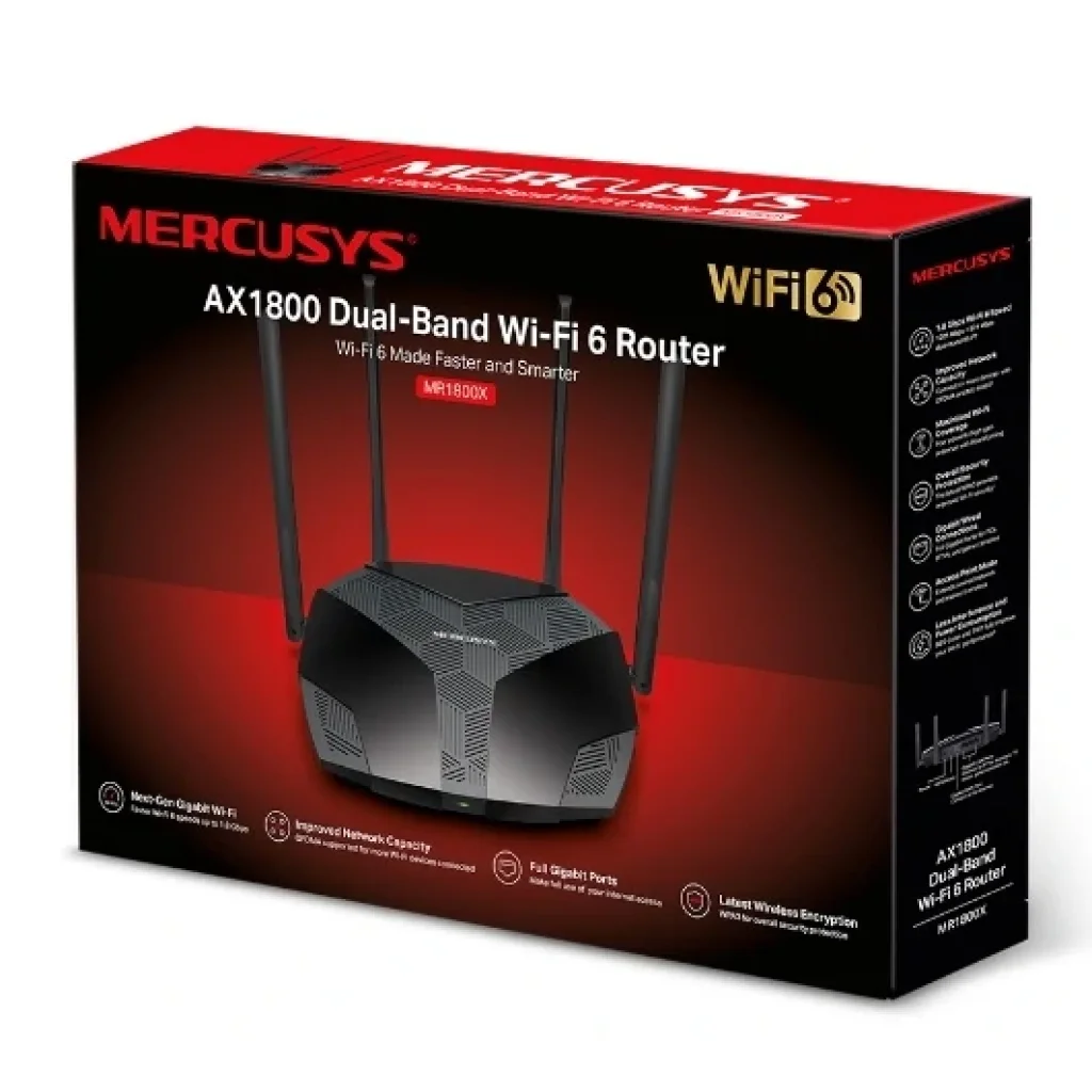 Беспроводной маршрутизатор Mercusys MR1800X (AX1800 Wi-Fi 6, 1хGE WAN, 3хGE LAN, MU-MIMO, 4 антены) UA
