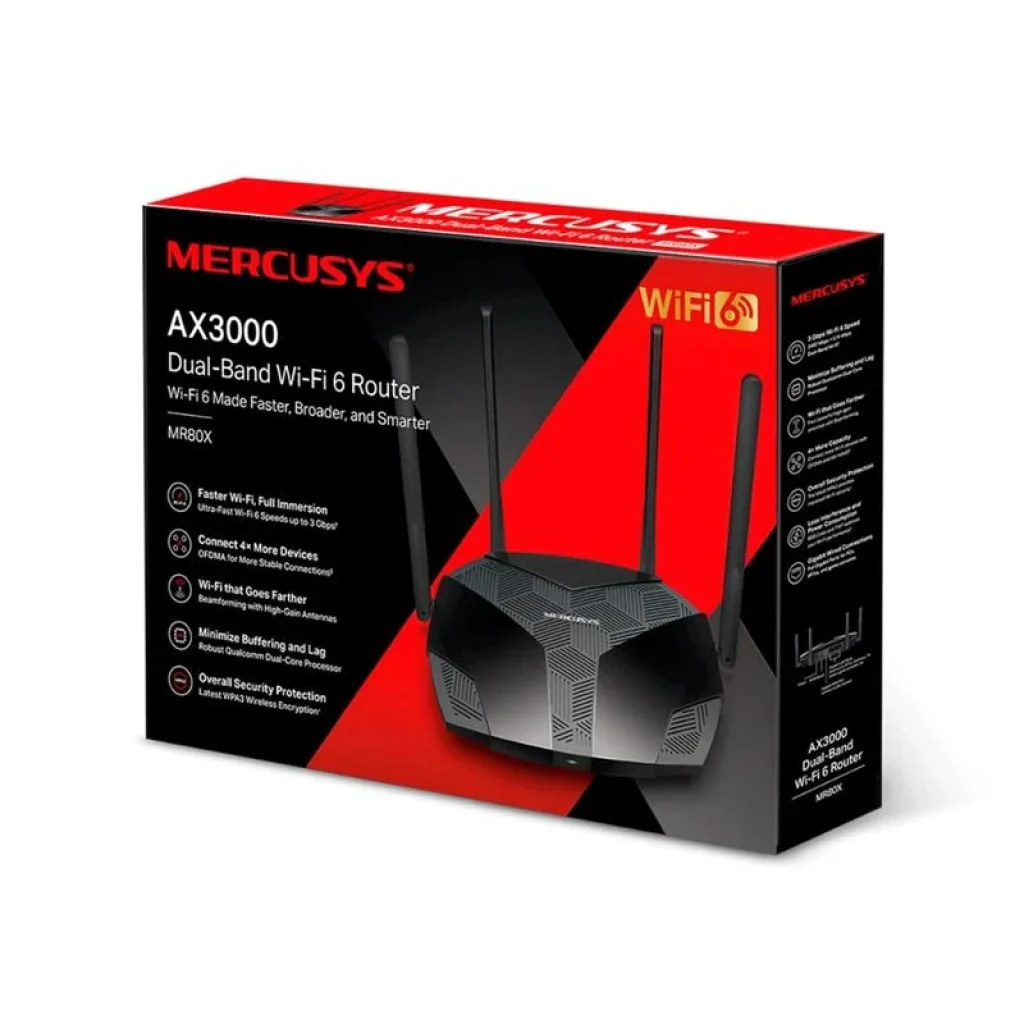 Беспроводной маршрутизатор Mercusys MR80X (AX3000 Wi-Fi6, 1xGE WAN, 3XGE LAN, 4 антенны) UA