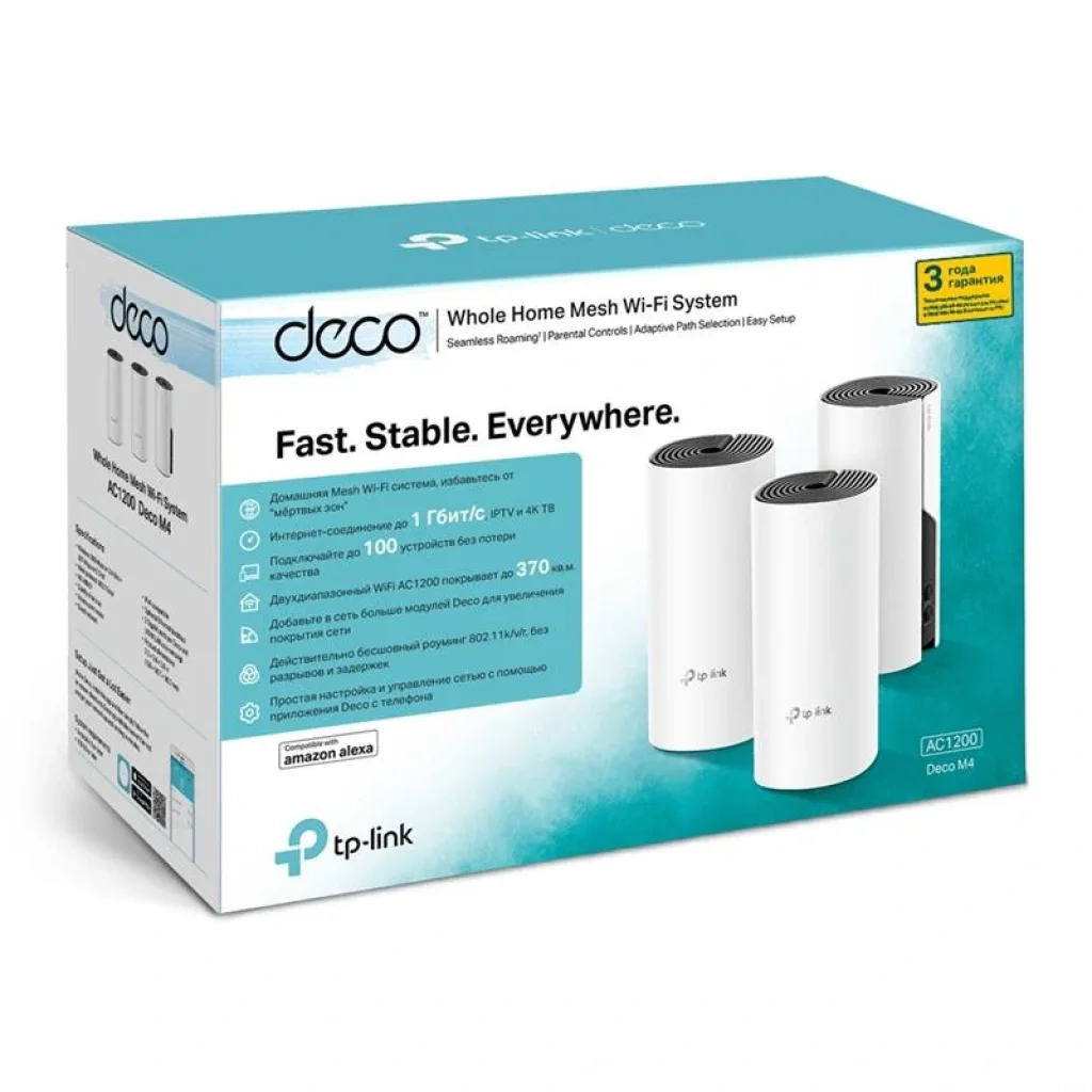 WiFi Mesh система TP-Link DECO M4 3-pack (AC1200, 2xGE LAN/WAN, MESH, MU-MIMO, 2 антени, 3-pack), Deco M4(3-pack) UA