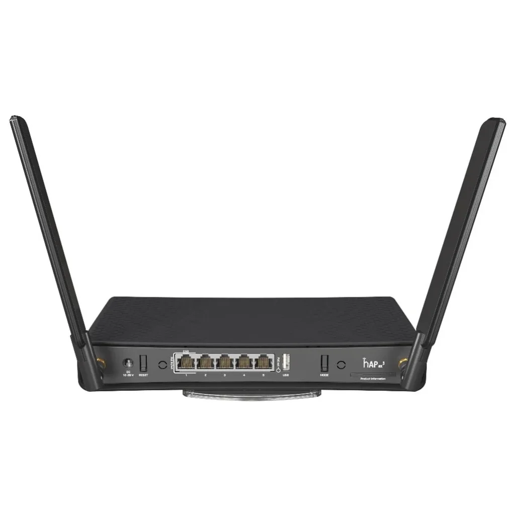 Беспроводной маршрутизатор Mikrotik hAP AX3 (C53UiG+5HPaxD2HPaxD) (AX1800, WiFi6, 4xGE, 1x2.5GE, WPA3, 1xUSB 3.0, поддержка 3G/4G, POE in/out, 2 внешние антенны - 5,5dBi) UA