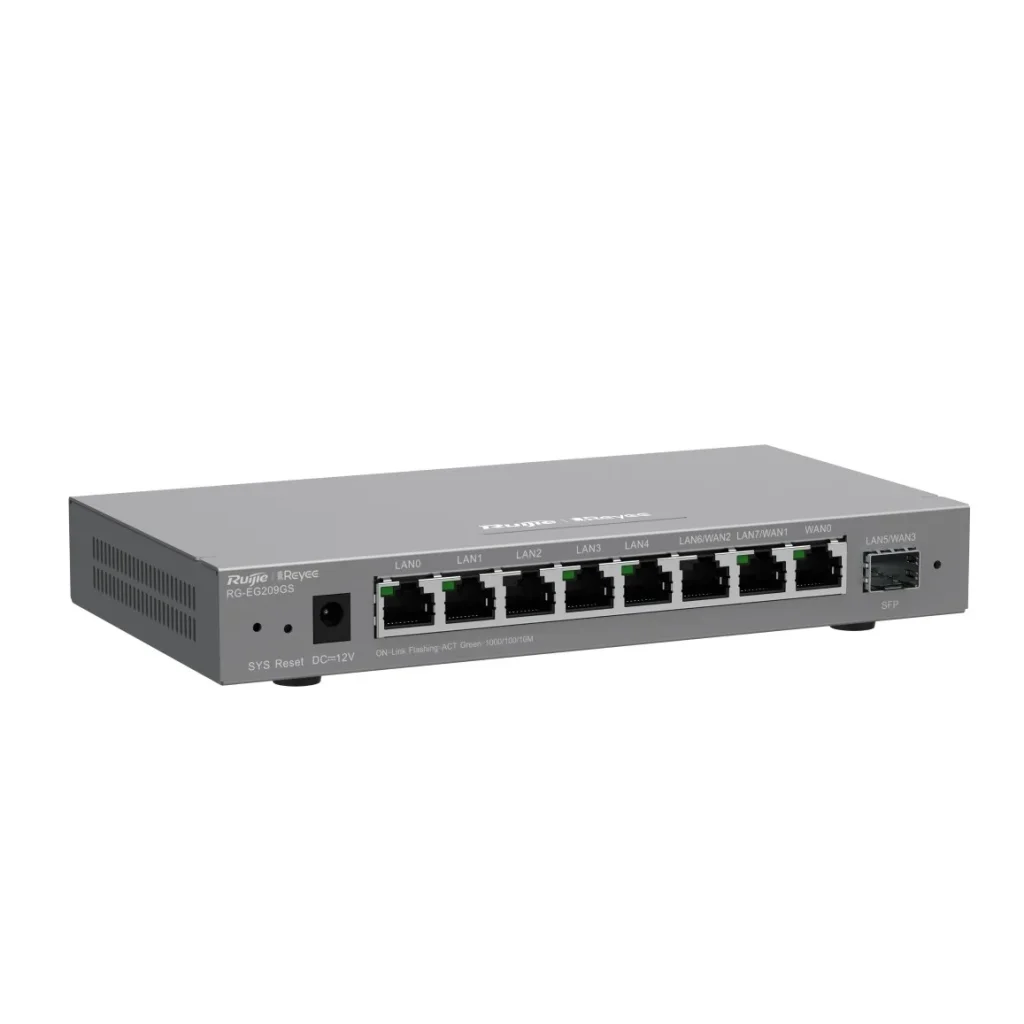 Маршрутизатор Ruijie Reyee RG-EG209GS (1xGE WAN, 1xSFP WAN/LAN, 2xGE WAN/LAN, 5xGE LAN, controller APs, Ipsec VPN, Cloud Managed) UA