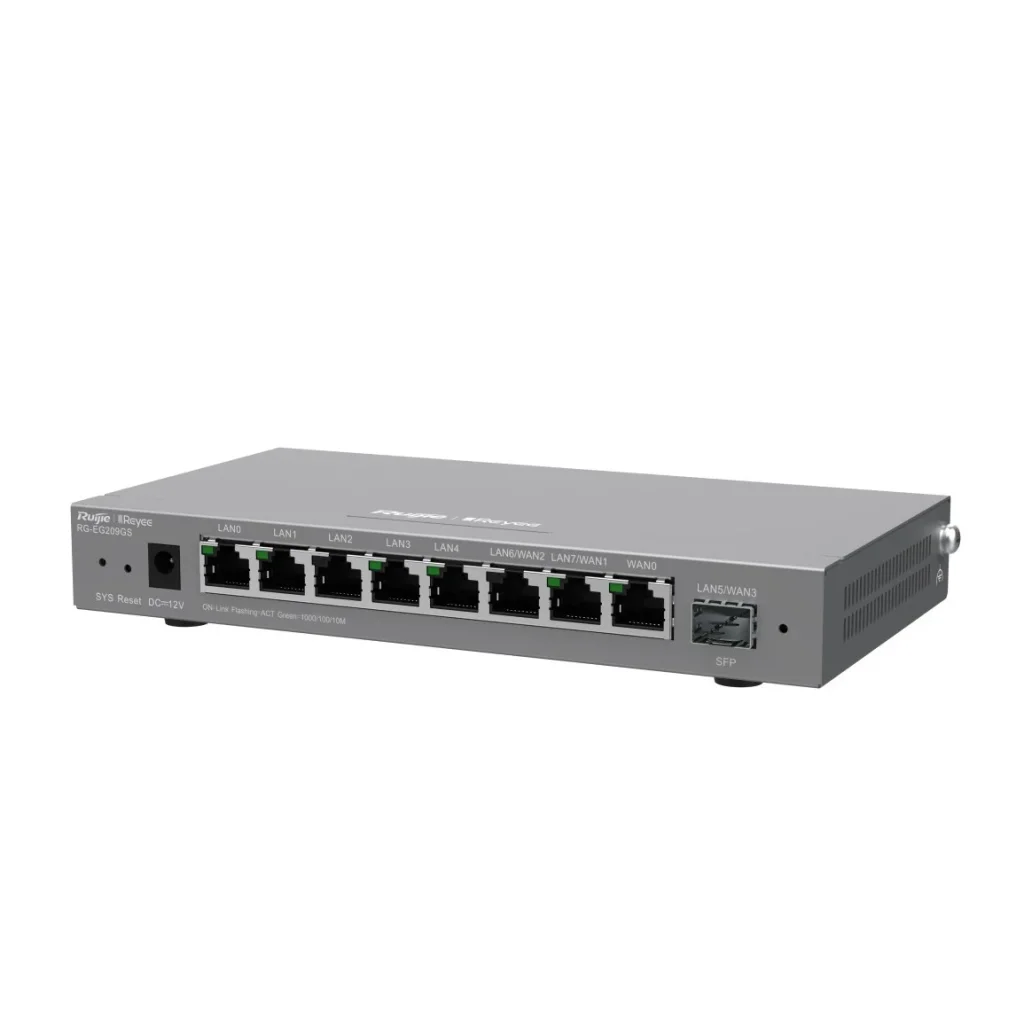 Маршрутизатор Ruijie Reyee RG-EG209GS (1xGE WAN, 1xSFP WAN/LAN, 2xGE WAN/LAN, 5xGE LAN, controller APs, Ipsec VPN, Cloud Managed) UA