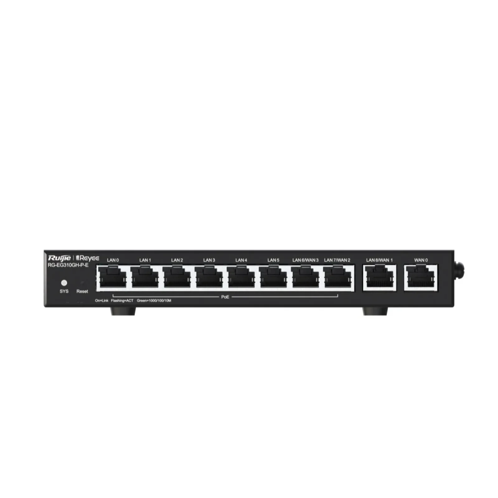 Маршрутизатор Ruijie Reyee RG-EG310GH-P-E (1xGE WAN, 3xGE WAN/PoE+ LAN, 4xGE PoE+ LAN, 2xGE LAN, max PoE 110W, VPN, Ruijie cloud) UA