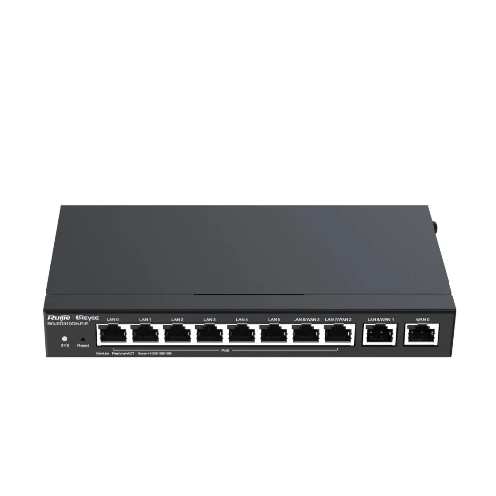 Маршрутизатор Ruijie Reyee RG-EG310GH-P-E (1xGE WAN, 3xGE WAN/PoE+ LAN, 4xGE PoE+ LAN, 2xGE LAN, max PoE 110W, VPN, Ruijie cloud) UA