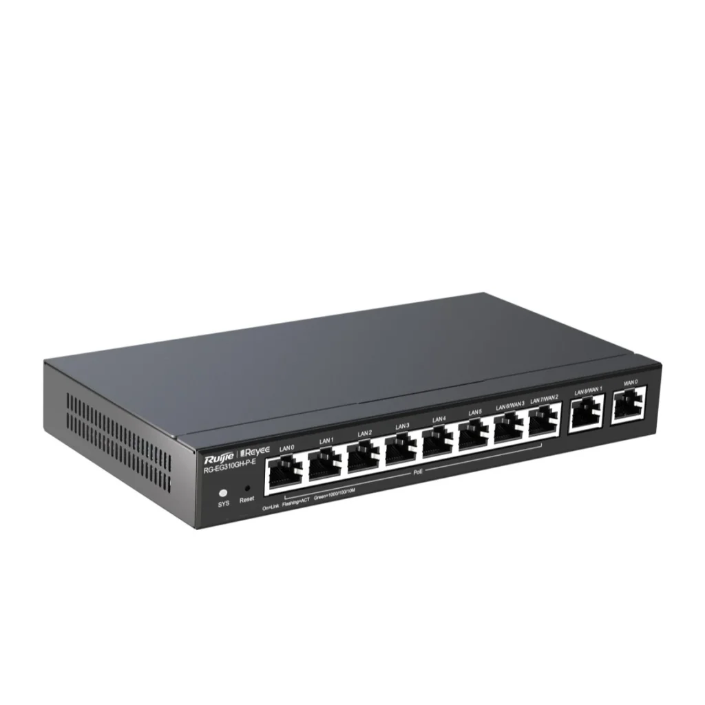 Маршрутизатор Ruijie Reyee RG-EG310GH-P-E (1xGE WAN, 3xGE WAN/PoE+ LAN, 4xGE PoE+ LAN, 2xGE LAN, max PoE 110W, VPN, Ruijie cloud) UA