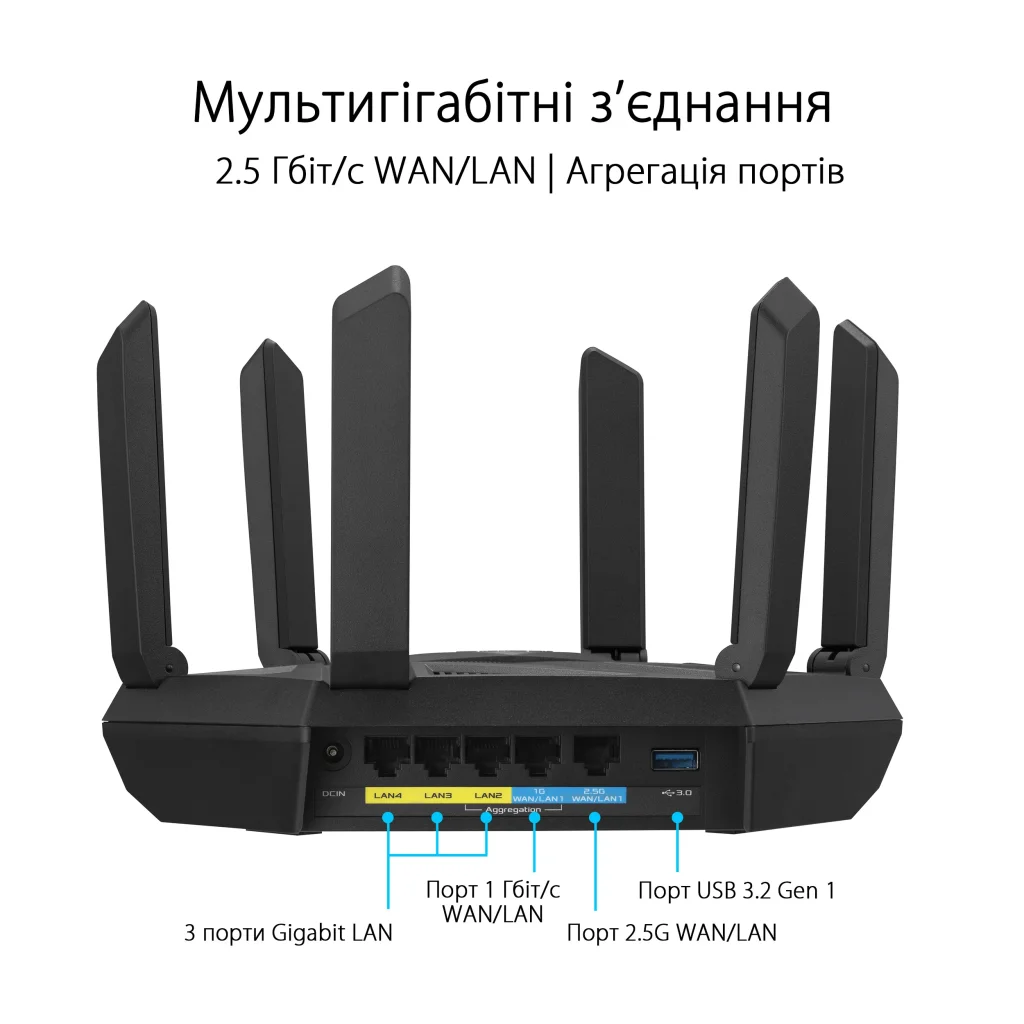 Бездротовий маршрутизатор Asus RT-AXE7800 (AXE7800, WiFi 6E, 1x2.5GE WAN/LAN, 1xGE WAN/LAN, 3xGE LAN, 1xUSB 3.2) UA