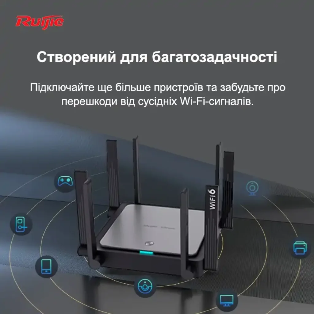 Беспроводной маршрутизатор Ruijie Reyee RG-EW3200GX PRO (AX3200, WiFi6, 1xGE Wan, 4xGE LAN, MU-MIMO, Ruijie Cloud/App, Reyee MESH, 8x внешн антен) UA
