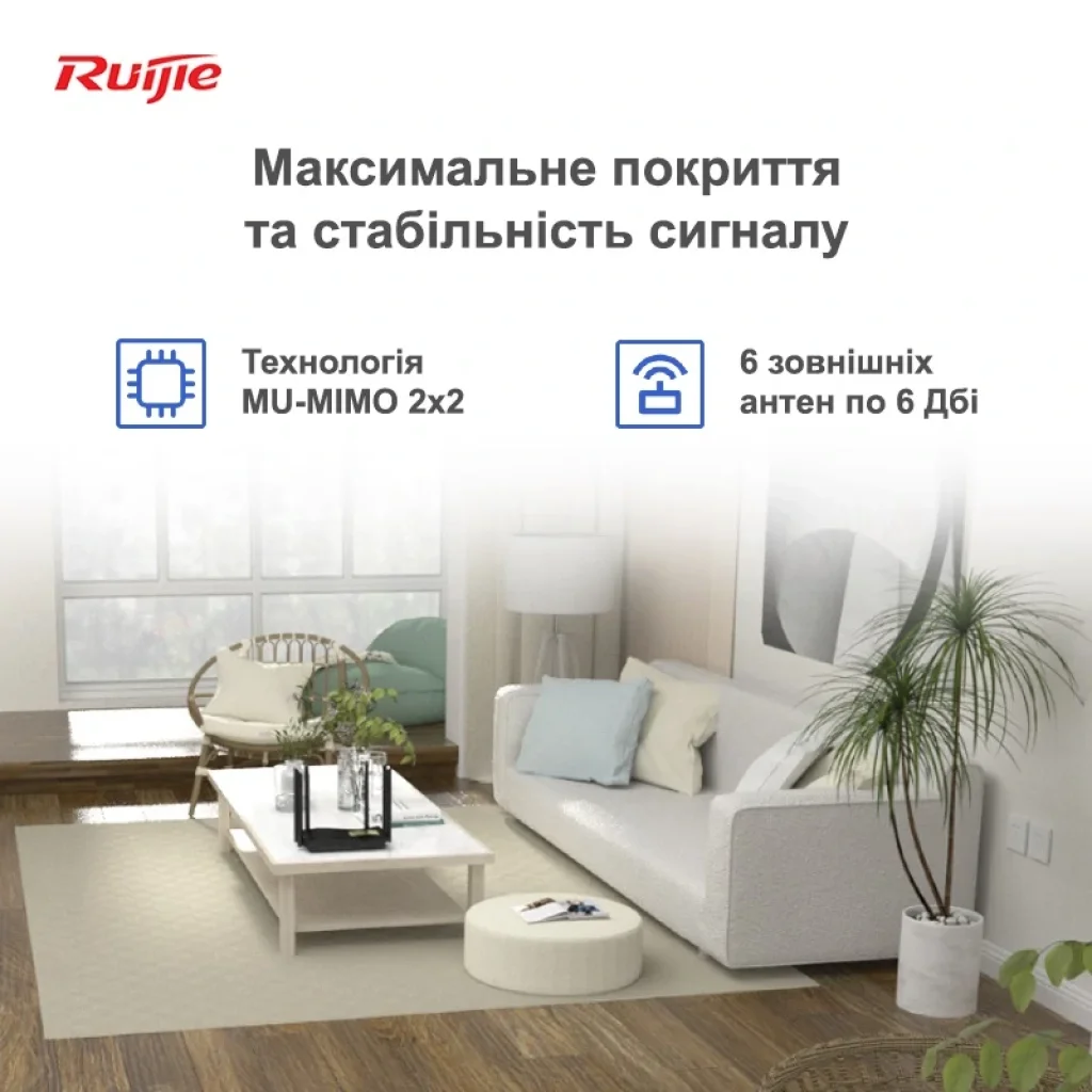 Бездротовий маршрутизатор Ruijie Reyee RG-EW1200G PRO (AC1300, 1xGE Wan, 3xGE LAN, MU-MIMO, Reyee MESH, 6 антен по 6dBi) UA