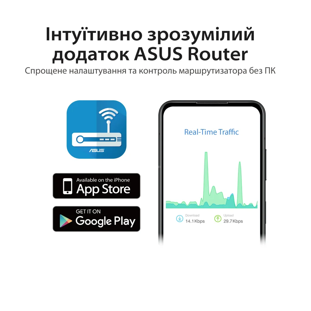 Бездротовий маршрутизатор Asus RT-AX57 (AX3000, 1xGE WAN, 4xGE LAN, AiMesh, 4 зовнішні антени) UA